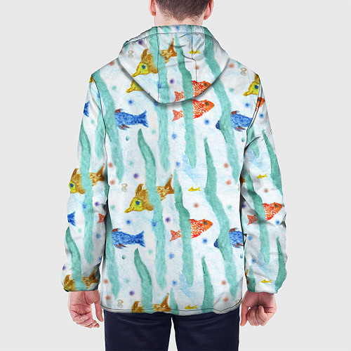 Мужская куртка Детский рисунок рыбки акварель / 3D-Черный – фото 4