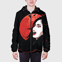 Куртка с капюшоном мужская Вампирша на фоне красной луны, цвет: 3D-черный — фото 2