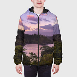 Куртка с капюшоном мужская Пейзаж вечерней реки и леса, цвет: 3D-черный — фото 2