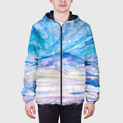 Куртка с капюшоном мужская Заснеженный пейзаж акварель, цвет: 3D-черный — фото 2