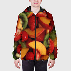 Куртка с капюшоном мужская Фруктово ягодный фон, цвет: 3D-черный — фото 2