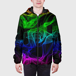 Куртка с капюшоном мужская Разноцветный неоновый дым, цвет: 3D-черный — фото 2