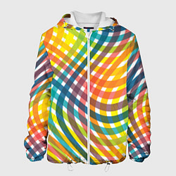 Куртка с капюшоном мужская Геометрический узор яркие полосатые волны, цвет: 3D-белый
