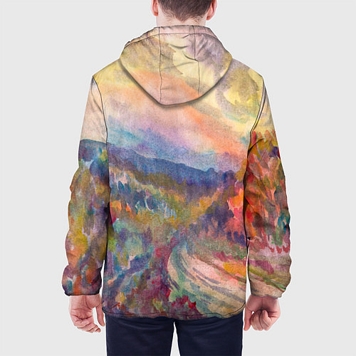 Мужская куртка Осенний пейзаж акварель / 3D-Черный – фото 4