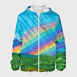 Куртка с капюшоном мужская Летний дождь радуга, цвет: 3D-белый