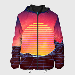 Куртка с капюшоном мужская Абстрактные 3D неоновые горы на закате, цвет: 3D-черный