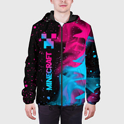Куртка с капюшоном мужская Minecraft - neon gradient: по-вертикали, цвет: 3D-черный — фото 2