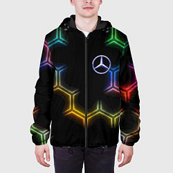 Куртка с капюшоном мужская Mercedes - neon pattern, цвет: 3D-черный — фото 2