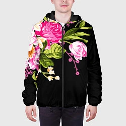 Куртка с капюшоном мужская Букет цветов, цвет: 3D-черный — фото 2
