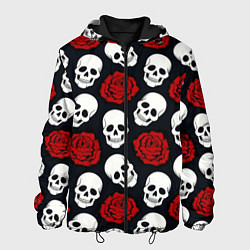 Куртка с капюшоном мужская Весёлые черепки и розы, цвет: 3D-черный