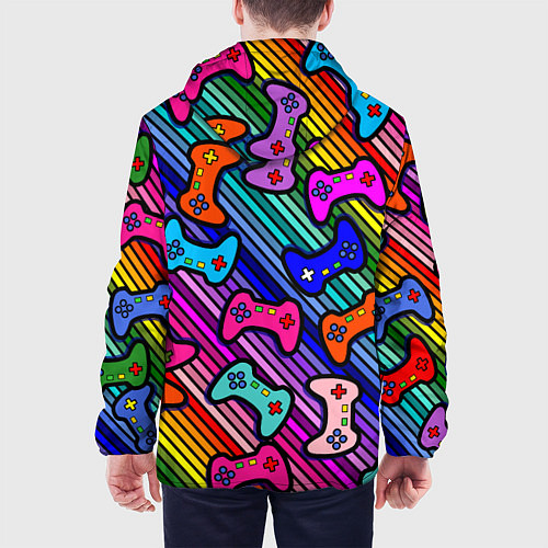 Мужская куртка Многоцветные полоски с джойстиками / 3D-Черный – фото 4