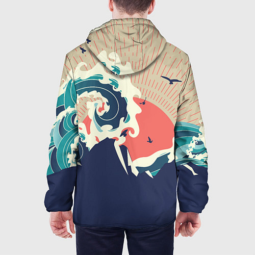 Мужская куртка Большая океанская волна и силуэт пустынного остров / 3D-Черный – фото 4