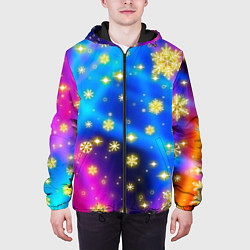Куртка с капюшоном мужская Снежинки и звезды - яркие цвета, цвет: 3D-черный — фото 2