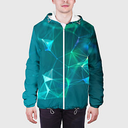 Куртка с капюшоном мужская Геометрическая конструкция на бирюзовом фоне, цвет: 3D-белый — фото 2