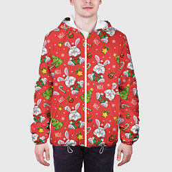 Куртка с капюшоном мужская Новогодний фон с кроликами, цвет: 3D-белый — фото 2