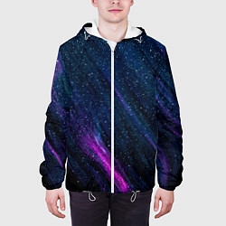 Куртка с капюшоном мужская Звёздное абстрактное фиолетовое небо, цвет: 3D-белый — фото 2