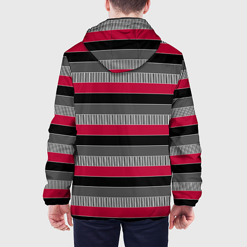 Мужская куртка Красно-черный полосатый современный узор / 3D-Черный – фото 4