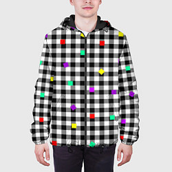 Куртка с капюшоном мужская Черно-белая клетка с цветными квадратами, цвет: 3D-черный — фото 2