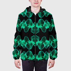 Куртка с капюшоном мужская Зелёные абстрактные полосы фракталов, цвет: 3D-черный — фото 2