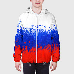 Куртка с капюшоном мужская Флаг России с горизонтальными подтёками, цвет: 3D-белый — фото 2