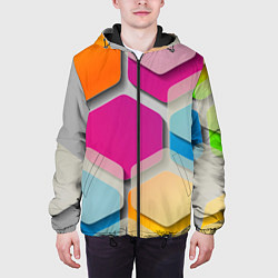 Куртка с капюшоном мужская Абстрактные разноцветные геометрические фигуры, цвет: 3D-черный — фото 2