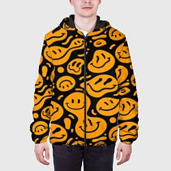 Куртка с капюшоном мужская Растекающийся оранжевый смайл, цвет: 3D-черный — фото 2