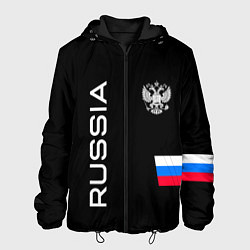 Куртка с капюшоном мужская Россия и три линии на черном фоне, цвет: 3D-черный