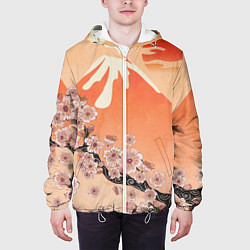 Куртка с капюшоном мужская Ветка цветущей сакуры и вулкан, цвет: 3D-белый — фото 2