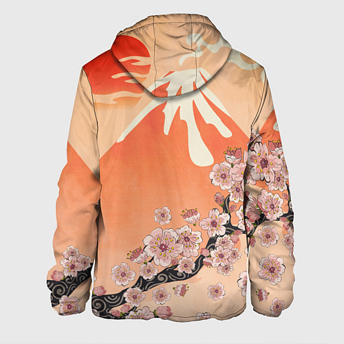 Мужская куртка Ветка цветущей сакуры и вулкан / 3D-Белый – фото 2