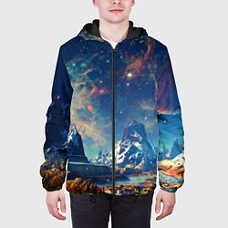 Куртка с капюшоном мужская Горы и бескрайний космос, цвет: 3D-черный — фото 2