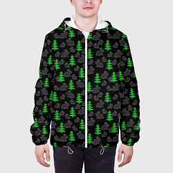Куртка с капюшоном мужская Черный водяной кролик и елка паттерн, цвет: 3D-белый — фото 2