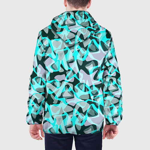 Мужская куртка Пятнистый абстрактный узор серый с бирюзовыми лини / 3D-Черный – фото 4