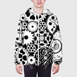 Куртка с капюшоном мужская Шестеренки в черно-белом стиле, цвет: 3D-белый — фото 2