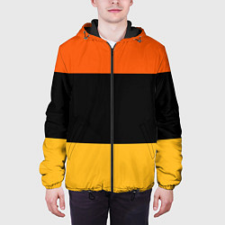Куртка с капюшоном мужская Полосатый оранжевый с черной и белой полосой, цвет: 3D-черный — фото 2