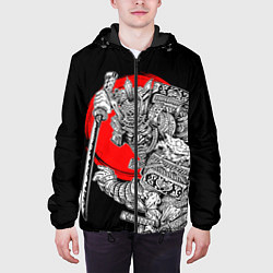 Куртка с капюшоном мужская Самурай с мечом на черном фоне, цвет: 3D-черный — фото 2