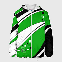 Куртка с капюшоном мужская Абстрактный узор черно зеленый с белым, цвет: 3D-белый