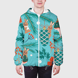 Куртка с капюшоном мужская Кролики на ёлочке, цвет: 3D-белый — фото 2