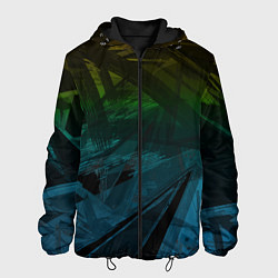 Куртка с капюшоном мужская Черный абстрактный узор на сине-зеленом фоне, цвет: 3D-черный