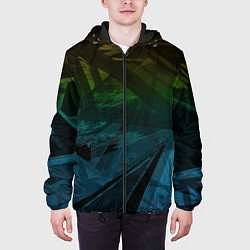 Куртка с капюшоном мужская Черный абстрактный узор на сине-зеленом фоне, цвет: 3D-черный — фото 2