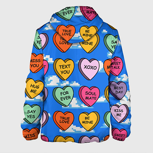 Мужская куртка Валентинки конфетки сердечки с посланиями / 3D-Белый – фото 2