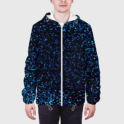Куртка с капюшоном мужская Неоновый синий блеск на черном фоне, цвет: 3D-белый — фото 2