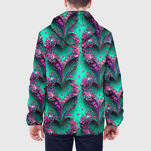 Мужская куртка Паттерн сердца из цветов / 3D-Черный – фото 4