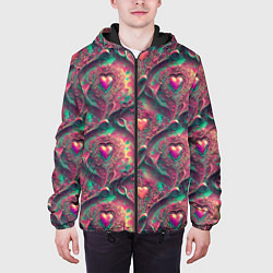 Куртка с капюшоном мужская Паттерн сердца и узоры, цвет: 3D-черный — фото 2