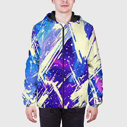 Куртка с капюшоном мужская Синие и фиолетовые мазки краски, цвет: 3D-черный — фото 2