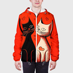 Куртка с капюшоном мужская Влюблённые кошки на красном фоне, цвет: 3D-белый — фото 2