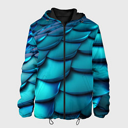 Куртка с капюшоном мужская Чешуя бирюзовая металлик, цвет: 3D-черный