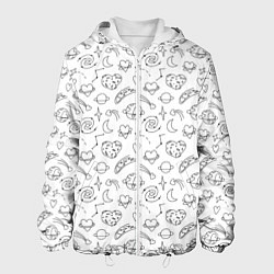 Куртка с капюшоном мужская Дудлы с темой любви и космоса, цвет: 3D-белый