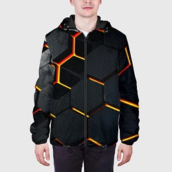 Куртка с капюшоном мужская Плиты стиль соты киберпанк, цвет: 3D-черный — фото 2