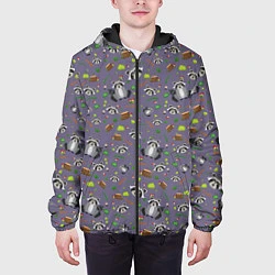Куртка с капюшоном мужская Енотики паттерн, цвет: 3D-черный — фото 2