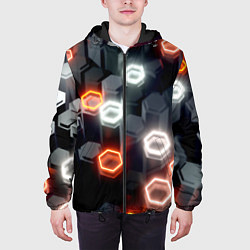 Куртка с капюшоном мужская Плитки со свечением броня, цвет: 3D-черный — фото 2